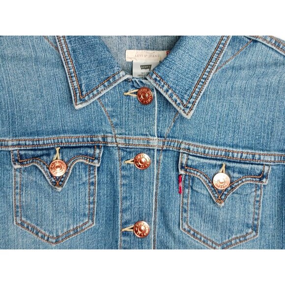 Levis Womens XL Cropped Blue Denim Trucker Jacket Copper Buttons Western Boxy - Picture 6 of 11